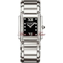 Patek Philippe 4910/10a Ladies' Twenty-4 Stainless Steel With Black Diamond Dial