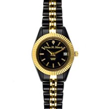 Personalized Black and Gold-Tone Ladies' Black Dial Bracelet Watch