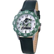 Personalized Green/Black Leather Strap Marvel Hulk Watch