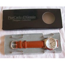 Pier Carlo Dalessio Wrist Watch Brown Vinyl Band Mens Womens Roman Numerals