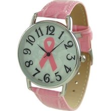 Pink Ribbon Leather Band W/mop Dial Wrist Watch