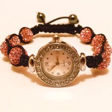 Pink Shamballa Bracelet 8 Disco Balls Wrist Watch Aaa Crystal Beads Jewelry