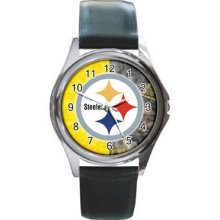 Pittsburgh Steelers Unisex Silver-Tone Round Metal Watch 02