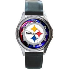 Pittsburgh Steelers Unisex Silver-Tone Round Metal Watch 24