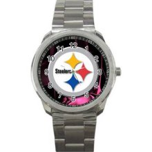 Pittsburgh Steelers Unisex Silver-Tone Sports Metal Watch 25