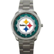 Pittsburgh Steelers Unisex Silver-Tone Sports Metal Watch 26