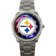 Pittsburgh Steelers Unisex Silver-Tone Sports Metal Watch 24