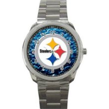 Pittsburgh Steelers Unisex Silver-Tone Sports Metal Watch 28