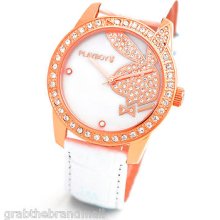 Playboy White Dial & Strap Beautiful Leather Women's Analogue Watch- Bpb-0010-c