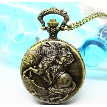 Pocket Watch Vintage Jewelry Alloy Long Necklace Antique Brass The O