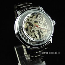 Pop Men's Transparent Skeleton Automatic Mechanical Stainless Steel Wrist Watch