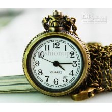 Popular Retro Pocket Watch Roundness-shaped Camping Bronzing Necklac