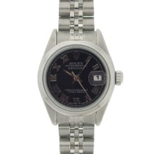 Pre-owned Rolex Women's Stainless Steel Datejust Black Roman Dial Watch