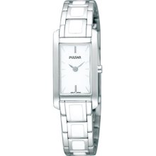 Pulsar Classic Rectangle Stainless Steel Bracelet White Dial Womens Watch Pegf37