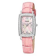 Pulsar Crystal Leather Pink Mother-of-Pearl Dial Women's Watch #PTC499