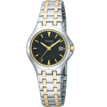 Pulsar Ladies Two Tone Black Dial Watch