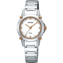 Pulsar White Dial Rose Gold Stainless Steel Bracelet Ladies Watch Ptc516x1