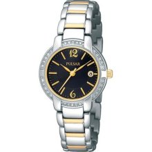 Pulsar Women's Ph7301 Two Tone Bracelet Black Dial Watch Made By Seiko