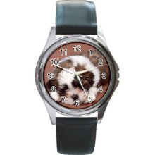 Puppy Shih Tzu Dog Round Metal Watch