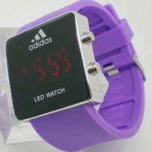 Purple Luxury Sport Style Silicone Band Red Led Digital Date Lady Men Watch