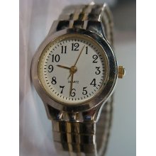 Quality Big Face Silver Tone (gold Hands) Quartz Ladies Watch Works