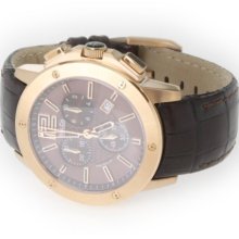 R&Co Men's Quartz Watch With Brown Dial Chronograph Display And Beige Leather Strap Rgs00004/42/16