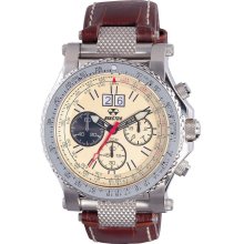 Reactor Mens Valkyrie Chronograph Stainless Watch - Brown Leather Strap - Beige Dial - 81306