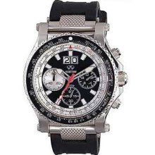 Reactor Mens Valkyrie Chronograph Stainless Watch - Black Leather Strap - Black Dial - 81801