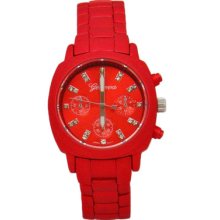 Red Anodized Plating Watch With Crystals Hour Markers For Women