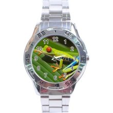 Red Eyed Tree Frog Stainless Steel Analogue Watch Rainforest