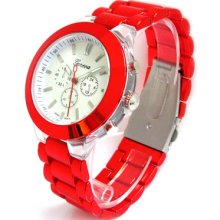 Red Neon Metal Bracelet 3d Geneva Oversized Women's Watch