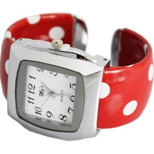 Red White Polka Dots Lady's Bracelet Women Girl's Square Wrist Watch Analog