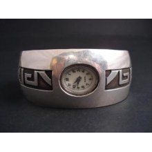 Remarkable Vintage Navajo Overlay Silver Watch Bracelet