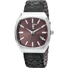 Replay Gents Black Patterned Dial Black Leather Strap