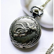 Retro Elegant Phoenix Pocket Watch Necklace Fashion Women Necklace A