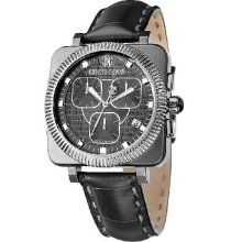 Roberto Cavalli Men's Bohemienne Chronograph Watch R7271666025 With Quartz Movement, Leather Bracelet And Black Dial