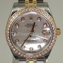 Rolex Datejust 31mm Steel/yellow Gold Diamond Ladies Watch 178383 Mop Dia Dial