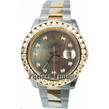 Rolex Datejust Men's Unused Heavy Oyster Band/Flip-Lock Clasp 116233 Custom Tahitian Mother of Pearl Diamond Dial and 3ct Channel Set Diamond Bezel