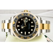 Rolex Gmt Master Ii Model 116713 Steel & Gold Watch Ceramic Bezel Black Dial