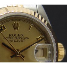 ROLEX - Ladies 18kt Gold & SS 26mm Datejust - Champagne Roman Dial - 69173