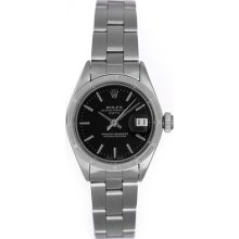 Rolex Ladies Date Stainless Steel Watch With Black Dial 6919