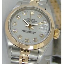 Rolex Ladies Datejust 18k&ss White Diamond Dial 79163 Watch Chest