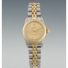 Rolex Ladies Oyster Perpetual Two Tone Watch Ca 1990 Case 24mm