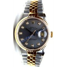 Rolex Like New Steel and Gold Datejust W/ Rarely Seen Factory Rolex Rhodium Diamond Dial - 90's