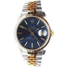 Rolex Like New Steel and Gold Datejust W/ Rolex Blue Dial W/ Raised Gold Hour Markers - 90s