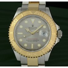 Rolex Mens Full Size Yachtmaster 18k Gold Stainless Steel 16623 Box Papers Slate