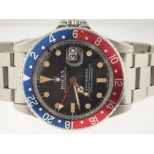 Rolex Mens SS GMT-Master Pepsi Bezel Circa 1982.