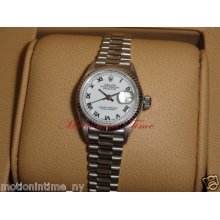 Rolex President 18kt White Gold Datejust Ladies Fluted Bezel White Roman Dial