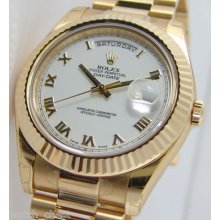 Rolex President Day-date Ii Yellow Gold White Roman 218238 41mm Watch Chest