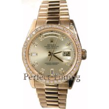 Rolex President Mens Unused New Style Heavy Band Model 118238 w/ Custom Bead Set Diamond Bezel and Champagne Diamond Dial